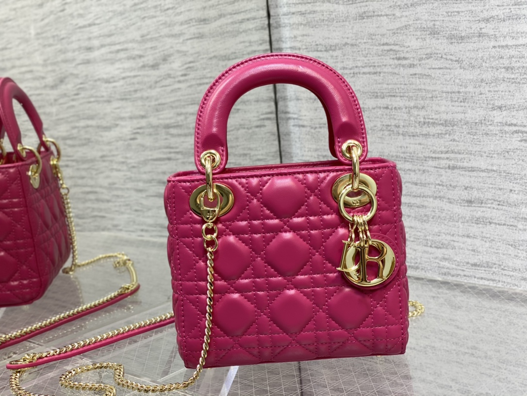 Mini Lady Dior Bag Rose Red Cannage Lambskin